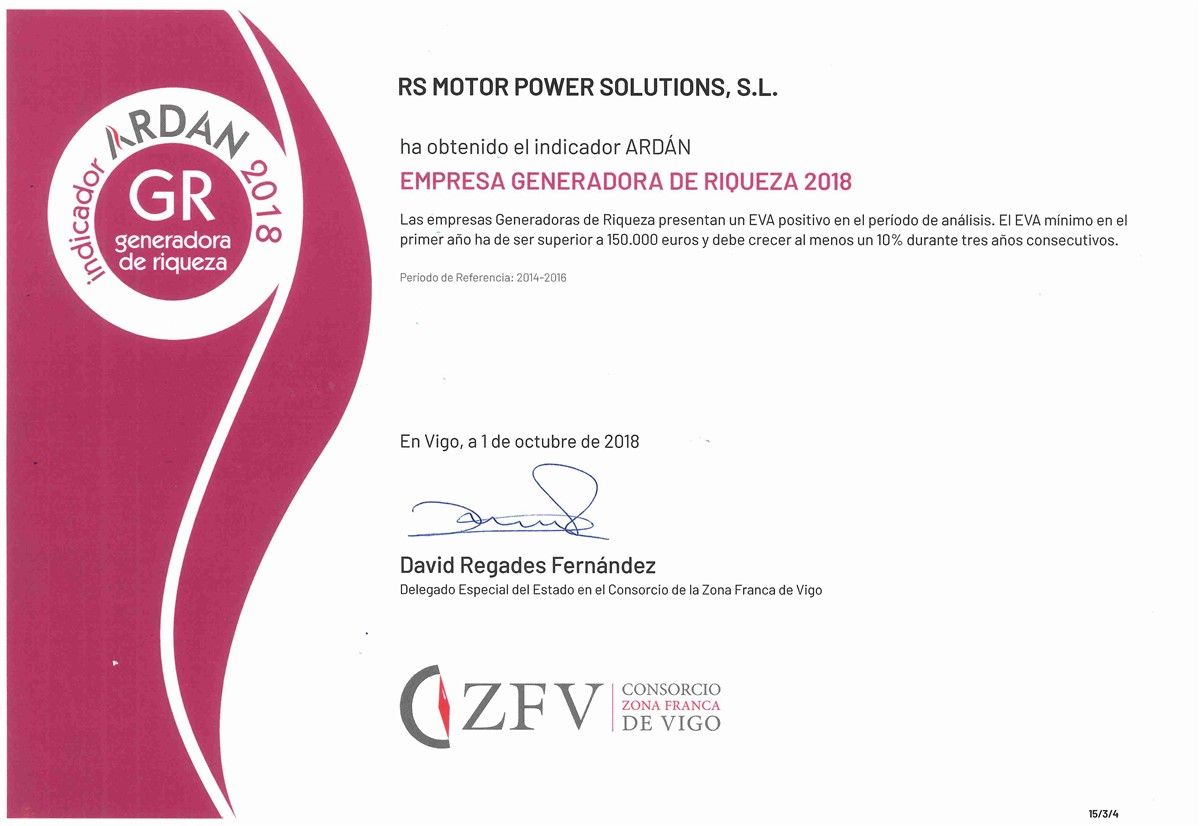 RS Motor premiada por la Zona Franca de Vigo