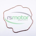 Junta Jenbacher RS-557645 de color marrón con forma irregular sobre un fondo blanco, con el logo "rsmotor" y un código QR.