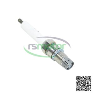 A Goetze brand spark plug with reference RS00000253 on a white background with the "RS Motor" logo in the background and a QR