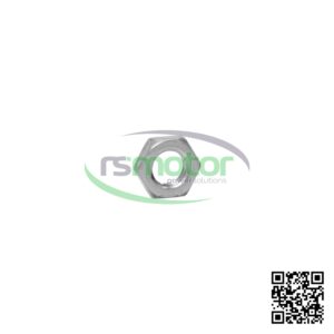 Tuerca hexagonal MWM RS-01113158 de metal plateado sobre fondo blanco con el logo de "rsmotor powersolutions".
