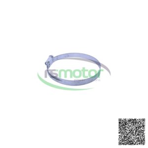 Abrazadera de manguera MWM RS-01166429 plateada sobre un fondo blanco, con un logo de "rsmotor powersolutions".