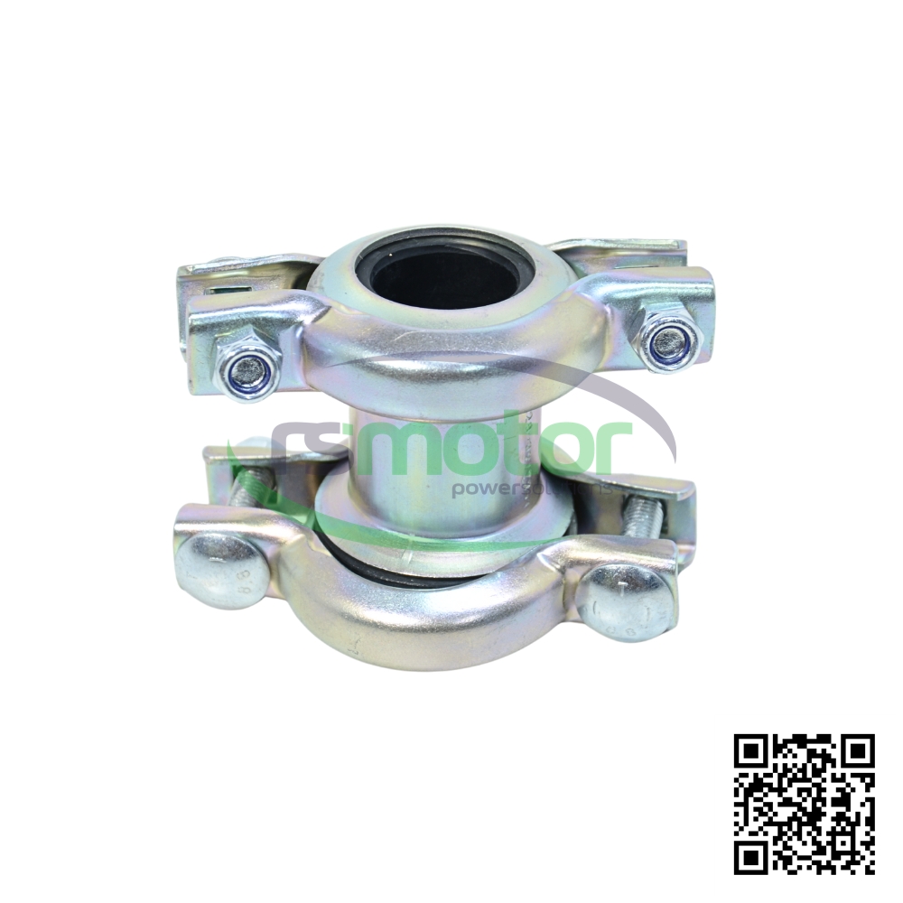 A MWM pipe union with RS01173222 reference on a white background with the "RS Motor" logo in the background and a QR