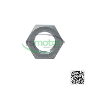Una tuerca hexagonal MWM con referencia RS01181415 sobre un fondo blanco con el logo de "RS Motor" de fondo y un QR