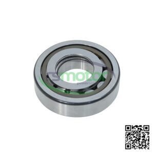A Jenbacher cylindrical roller bearing with reference RS100423 on a white background with the "RS Motor" logo and a QR code