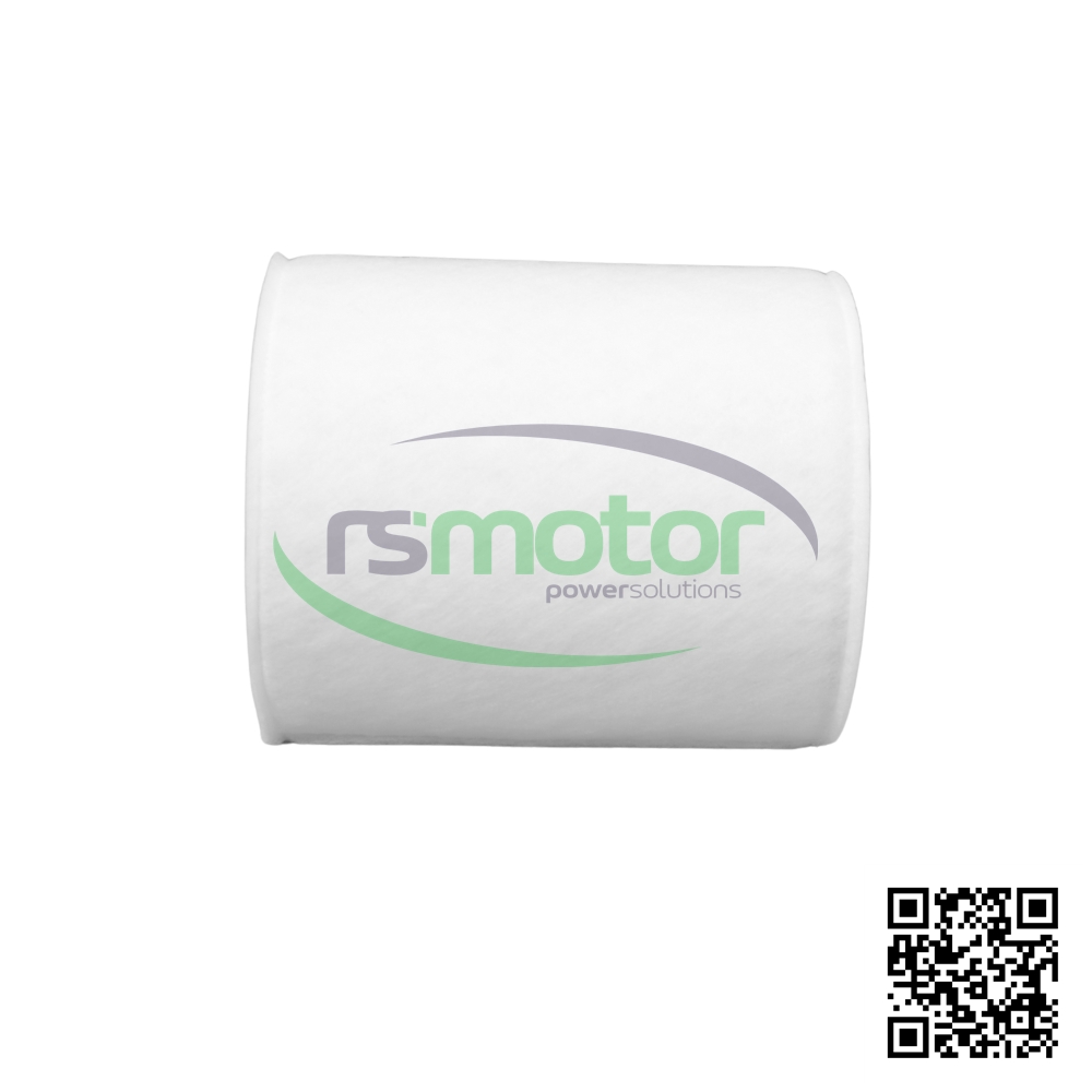 Filtro MWM RS-12213514 sobre un fondo blanco con el logo de "RS Motor" y un código QR