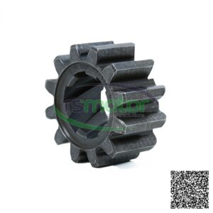 Piñón MWM RS-12213582 de metal oscuro con once dientes, sobre un fondo blanco y con un logo de marca de agua.