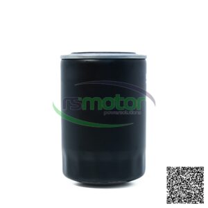 Filtro de aceite MWM RS-12272453 negro con parte superior gris, logotipo "rsmotor powersolutions" y código QR.