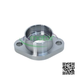 Un zócalo con brida MWM con referencia RS12280369 de color gris sobre un fondo blanco con el logo de "RS Motor" de fondo y un QR