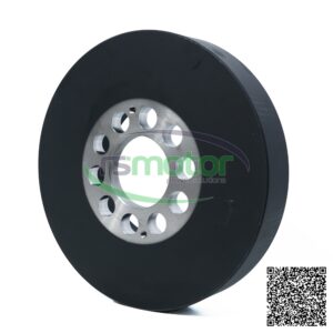 Amortiguador de vibraciones MWM RS-12303422, una pieza circular negra con un centro metálico plateado y orificios.