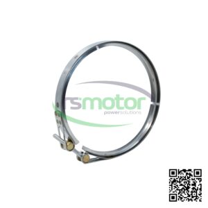 Clip de sujeción MWM RS-12342310, un aro metálico plateado con tornillos y tuercas doradas sobre fondo blanco.