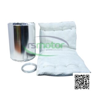 Manta aislante MWM RS-12409309: una manta aislante blanca y un cilindro metálico con alambre sobre fondo blanco.