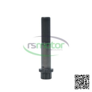 Un tornillo MWM con referencia RS12420720, de color negro, sobre un fondo blanco con el logo de "RS Motor" de fondo y un QR