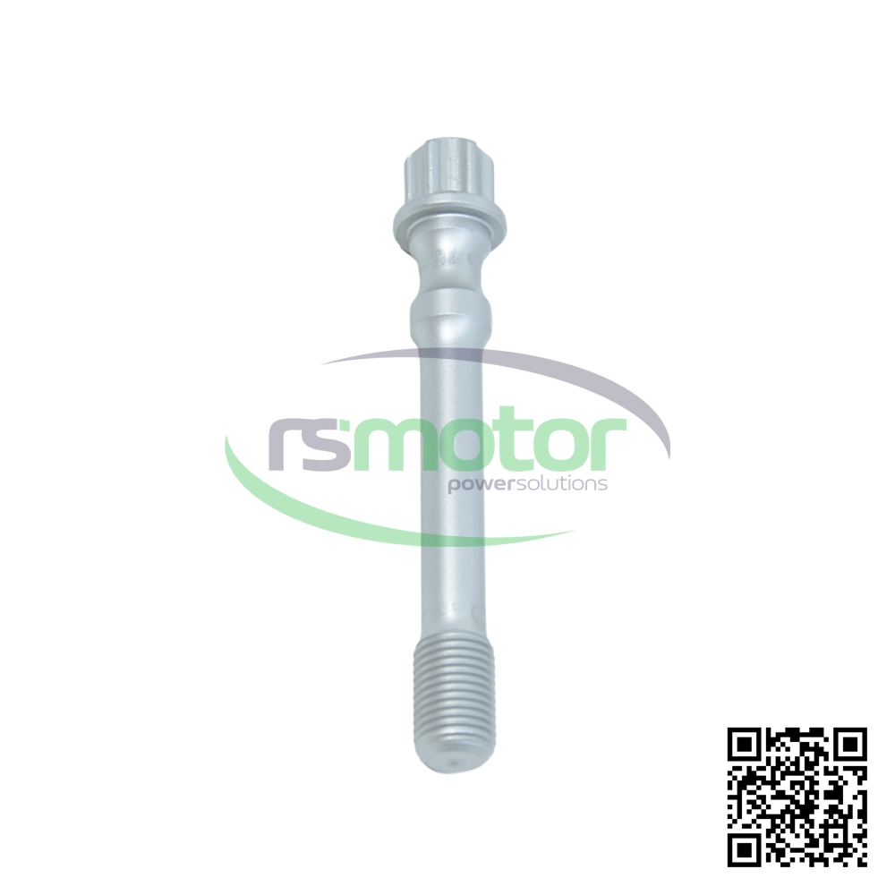 A MWM big end bolt with RS12453250 reference on a white background with the "RS Motor" logo in the background and a QR