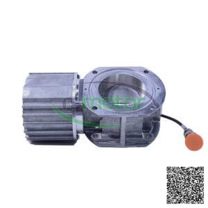 Válvula de mariposa MWM RS-12453956 con actuador y cable, sobre fondo blanco, vista frontal.