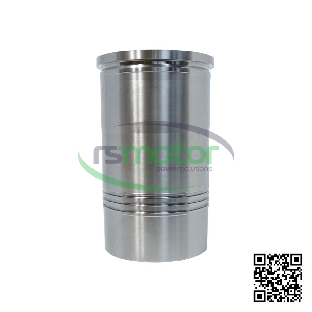 Grey MWM cylinder liner with reference RS12454437 on a white background with the "RS Motor" logo in the background and a QR code in the corner.