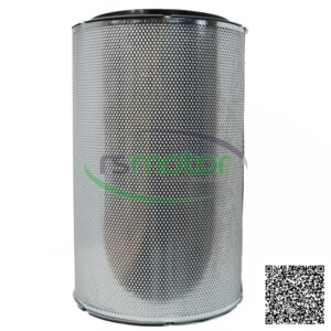 Filtro de aire cilíndrico de metal perforado para motor MWM RS-12466712, con logotipo de RSMotor.