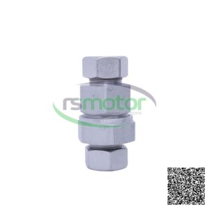 Válvula antirretorno MWM RS-12500095 de metal plateado con logo "rsmotor powersolutions" y código QR.