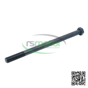 Un tornillo hexagonal MWM con referencia RS12500332, de color negro, sobre un fondo blanco con el logo de "RS Motor" de fondo y un QR