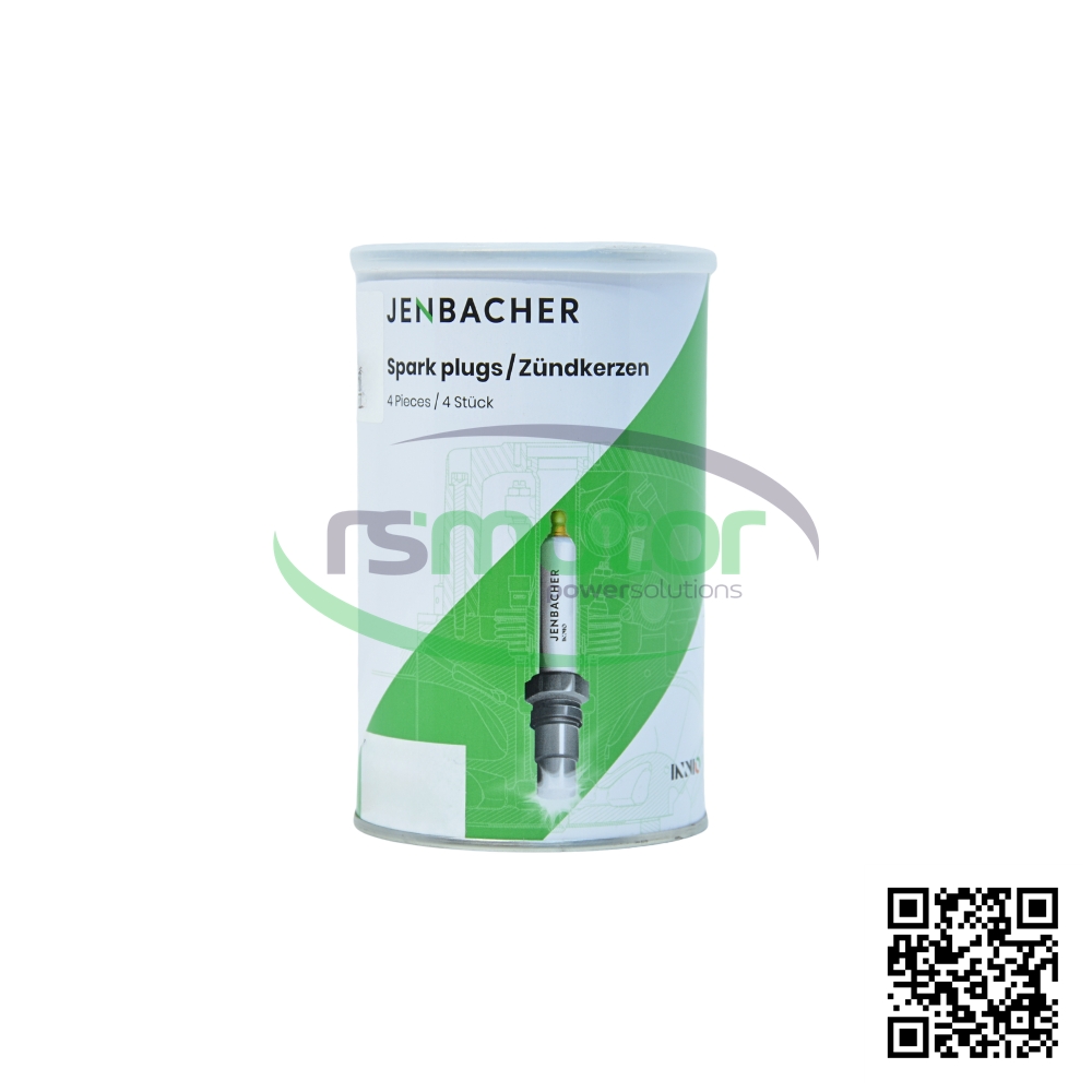 Jenbacher spark plug set with reference RS21103762 on a blank background with the "RS Motor" logo in the background and a QR code in the corner