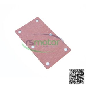 Junta Jenbacher RS-254196 rectangular de color marrón rojizo con seis orificios circulares, sobre fondo blanco.