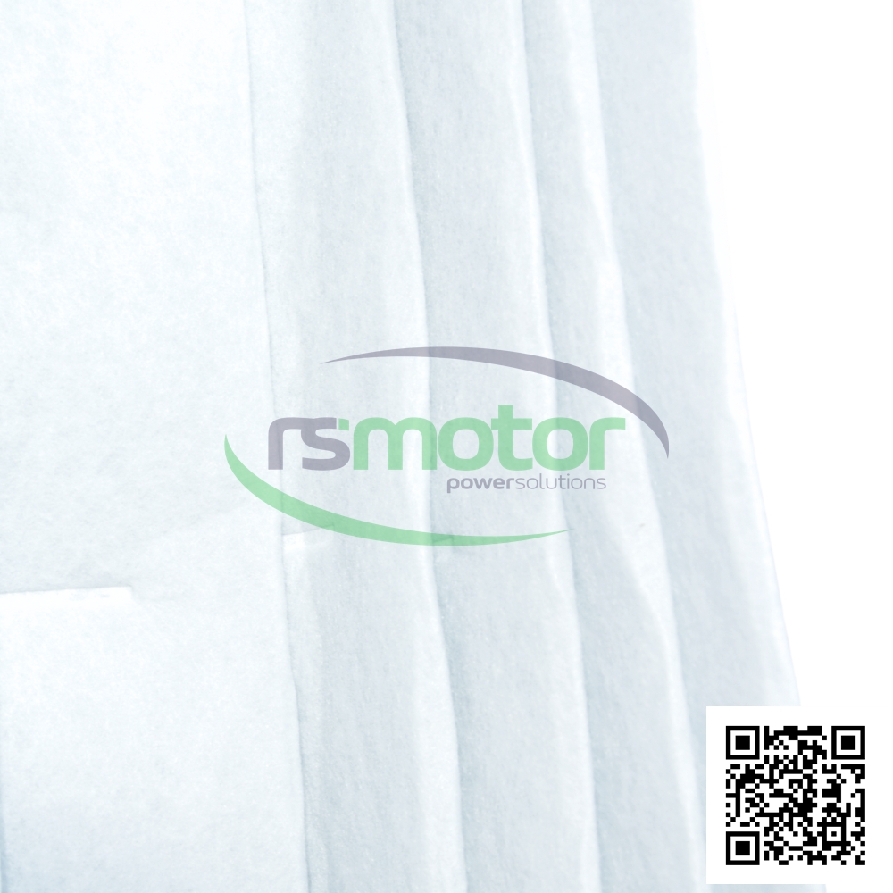 Un filtro de bolsa Jenbacher con referencia RS316059 sobre un fondo blanco con el logo de "RS Motor" de fondo y un QR