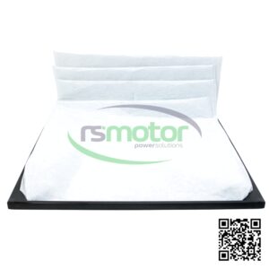 A Jenbacher bag filter with reference RS316059 on a white background with the "RS Motor" logo in the background and a QR