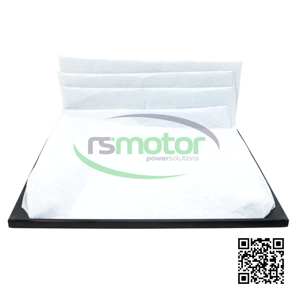 Un filtro de bolsa Jenbacher con referencia RS316059 sobre un fondo blanco con el logo de "RS Motor" de fondo y un QR