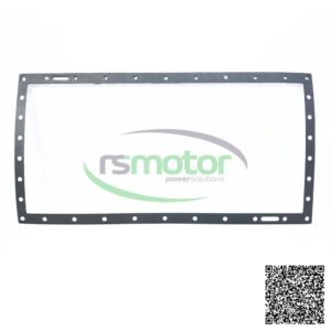 Junta Jenbacher RS-362337 rectangular de color oscuro con múltiples orificios circulares a lo largo de sus bordes.