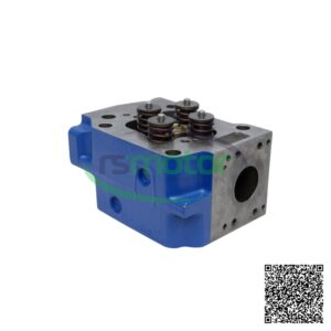 Culata de intercambio MWM RS-05186053, una pieza de motor azul y gris con válvulas y resortes visibles.