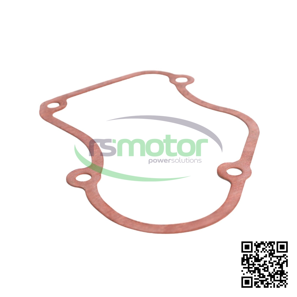 Junta Jenbacher RS-100548 de color marrón rojizo con forma irregular y cuatro orificios, sobre fondo blanco.