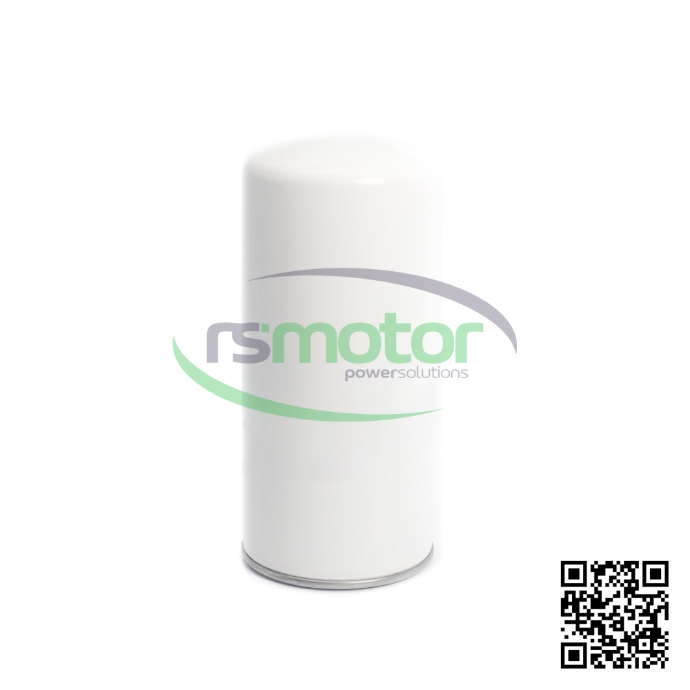 Filtro de aceite MWM RS-12128936 blanco y plateado con etiqueta verde de Mann Filter, sobre fondo blanco.