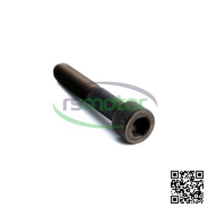 Tornillo MWM RS-12277744 de cabeza hueca hexagonal, color negro, sobre un fondo blanco con un logo y código QR.