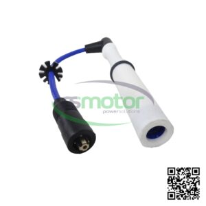 Cable de encendido MWM RS-12278370 azul con conector negro, sobre fondo blanco, con logo de "motor powersolutions".