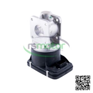 Válvula de mariposa Drossel Jenbacher RS-1229318 con cuerpo metálico y base negra, vista frontal.