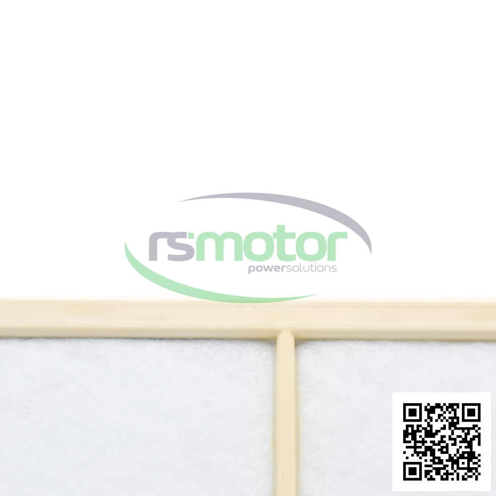 Filtro de aire Jenbacher RS-523275 rectangular con marco amarillo y el logo "rsmotor powersolutions" en el centro.