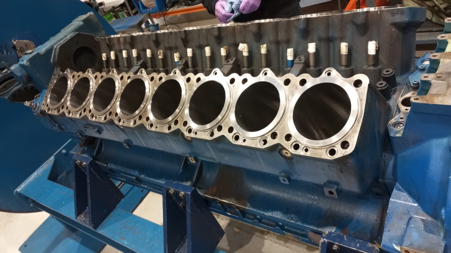 MWM TCG 2016 V16 engine block with new cylinder liners fitted during the E70 overhaul
